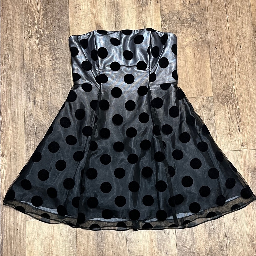 Betsy & Adam Classic Strapless Black Polka Dot Party 🎉 Dress, Size 14, GUC‼️‼️